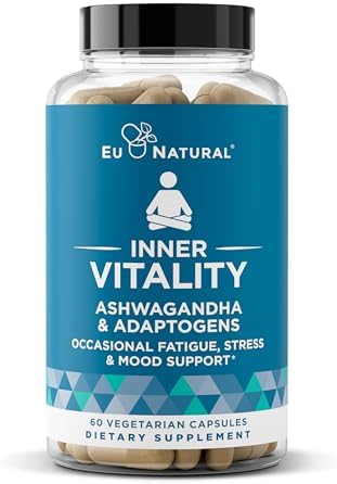 Vitality Cortisol Supplement – Fight Fatigue, Feel Calm & Balanced – Healthy Cortisol, Focused Energy, Adrenal Support – Ashwagandha Supplement with Rhodiola, L-Tyrosine, Holy Basil – 60 Veg Capsules (Вегетарианские капсулы) Eu Natural