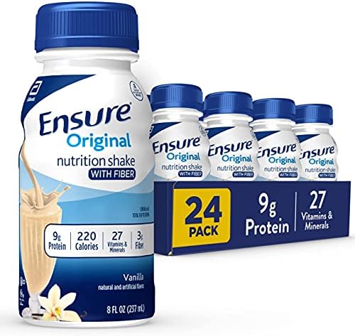 Ensure Original Milk Chocolate Nutrition Shake with Fiber| Meal Replacement Shake | Ready To Drink | 9g Protein, 27 Vitamins and Minerals | 8 fl oz (Жидкие унции) - 24 Pack Ensure