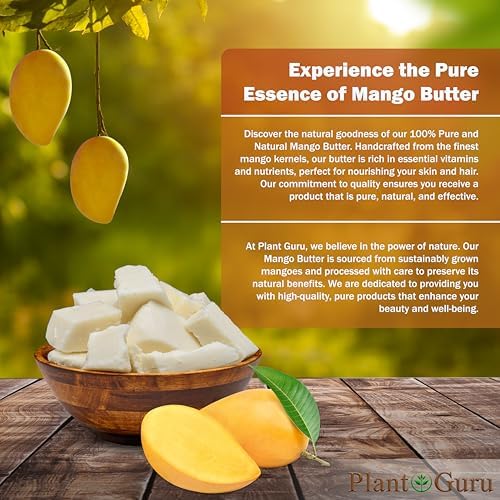 Raw Mango Butter 30 oz. / 1.9 lbs. - 100% Pure Natural Unrefined - Great for Skin, Body and Hair Growth. DIY Soap Making, Body Butter, Lotions and Creams. Plant Guru