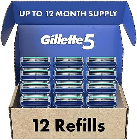 Gillette5 Mens Razor Blade Refills, 12 Count, Lubrastrip for a More Comfortable Shave Gillette