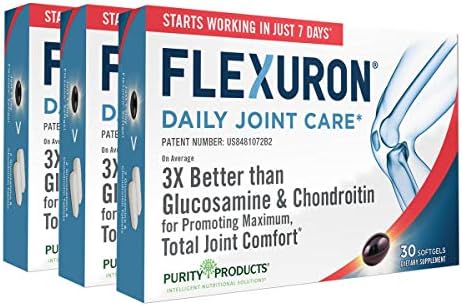 Purity Products Flexuron Joint Formula 3X Better Than Glucosamine and Chondroitin - Starts Working in just 7 Days - Krill Oil, Low Molecular Weight Hyaluronic Acid, Astaxanthin - 30 Count (1) Purity Products