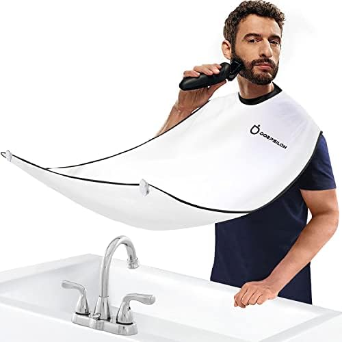 Beard Bib Apron, Beard Hair Clippings Catcher for Shaving and Trimming, Non-Stick Beard Shave Cape, with 4 Suction Cups, Grooming Accessories, Black DOEPSILON