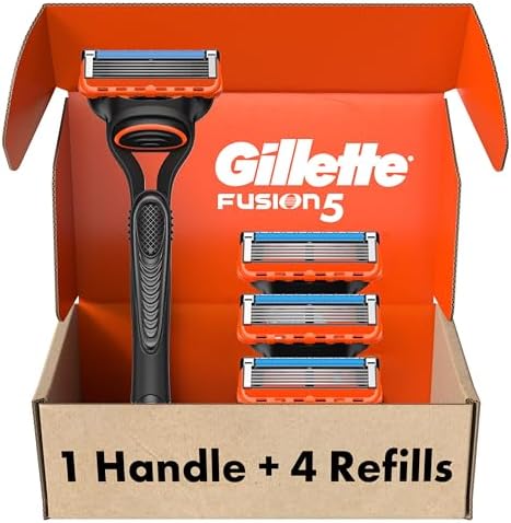 Gillette Fusion5 Razors for Men, 1 Razor, 4 Blade Refills, Lubrastrip for a More Comfortable Shave Gillette