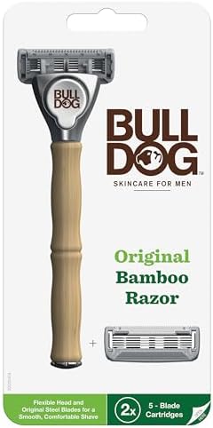 Bulldog Mens Skincare and Grooming Original Bamboo Razors for Men with a Natural Bamboo Razor Handle and 2 Razor Refills Bulldog