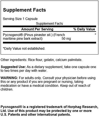 Пикногенол 50 мг, 50 капсул – для поддержки когнитивной функции и гормонального баланса Swanson Premium Brand