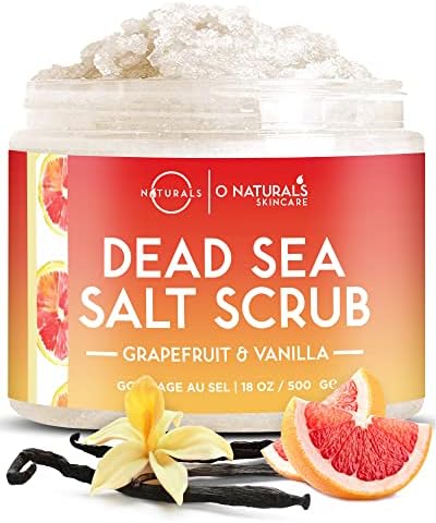 O Naturals Exfoliating Coconut Oil Dead Sea Salt Deep-Cleansing Face & Body Scrub. Anti-Cellulite Tones Helps Oily Skin, Acne, Ingrown Hairs & Dead Skin Remover. Essential Oils, Sweet Almond 18oz O Naturals