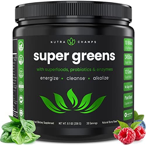 Суперфуд-порошок Super Greens | Более 20 органических зелёных овощей | Антиоксиданты и пробиотики NutraChamps