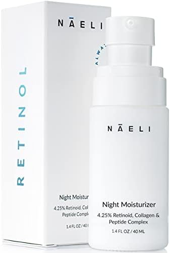 Retinoid Cream (Крем) - 4.25% Retinol Night Moisturizer for Face & Neck with Collagen, Peptides & Hyaluronic Acid - Anti Aging Wrinkle Cream, Improves Skin Tone & Texture, 1.4 oz (Унции) NAELI