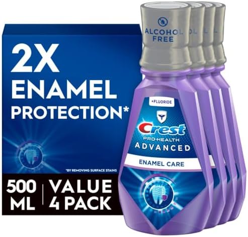 Crest Pro Health Advanced Mouthwash, Alcohol Free, Anticavity Fluoride, Enamel Care, Contains CPC (cetylpyridinium chloride), 500 mL (16.9 fl oz) Pack of 4 Crest