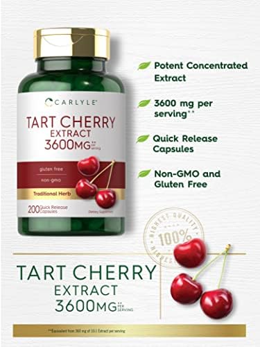 Carlyle Tart Cherry Extract Capsules | 200 Count | Non-GMO and Gluten Free Formula | Traditional Herb Supplement Carlyle