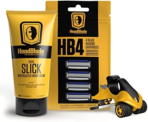 ATX Men's Head Shaving Basics Bundle with 5oz HeadSlick Cream, Razor, Blade Refills HeadBlade