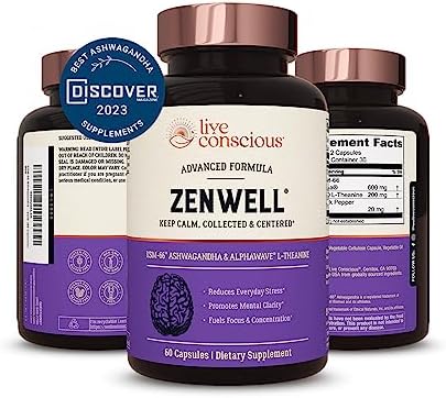 Live Conscious KSM-66 Ashwagandha Supplement w/L Theanine & AlphaWave - ZenWell Everyday Stress Relief, Mood Support, Cognitive, Brain Health - Ashwagandha for Men & Women - 60 Capsules (Капсулы) Live Conscious