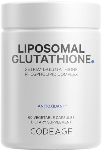 Codeage Liposomal Glutathione Supplement - Pure Reduced Setria L-Glutathione, Liposomal Delivery, Phospholipid Complex - Encapsulated Glutathione Powder (Порошок) Pills - Vegan, Non-GMO - 60 Capsules (Капсулы) Codeage