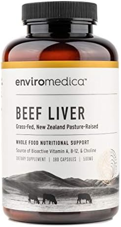 Enviromedica Freeze Dried Beef Liver Natural Energy Supplement Capsules (Капсулы) of Pure Grass-Fed, Pastured, New Zealand Bovine with Preformed Vitamin A (180ct) Enviromedica