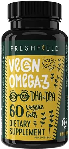 Freshfield Vegan Omega 3 DHA: Sustainably Sourced, Tested, GMP, Premium, Carrageenan Free, Compostable Bottle, Fish Oil Replacement, Carbon Neutral. Supports Heart, Brain, Joint Health w/DPA Freshfield Naturals