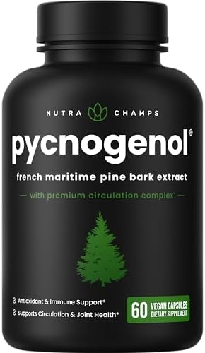 Pycnogenol French Maritime Pine Bark Extract | Premium Circulation Complex | Blood Flow, Nitric Oxide Production | Superior Absorption, Results with Black Pepper Extract | Vegan, Non-GMO | 60 Capsules (Капсулы) NutraChamps