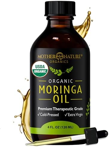 Mother Nature Moringa Oil - Premium All-Natural Face, Hair & Body Oil - USDA Certified Organic, 100% Pure, Cold-Pressed & Unrefined - Gluten-Free, Non-GMO & Vegan (4 Fl. Oz.) Mother Nature Organics Superfoods for Organic Living