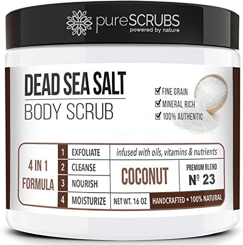 pureSCRUBS Premium Citrus Body Scrub Set - Large 16oz Dead Sea Salt Body Scrub With Infused Essential Oils & Nutrients, Includes Wooden Spoon, Loofah & Oatmeal Exfoliating Bar Soap PureSCRUBS