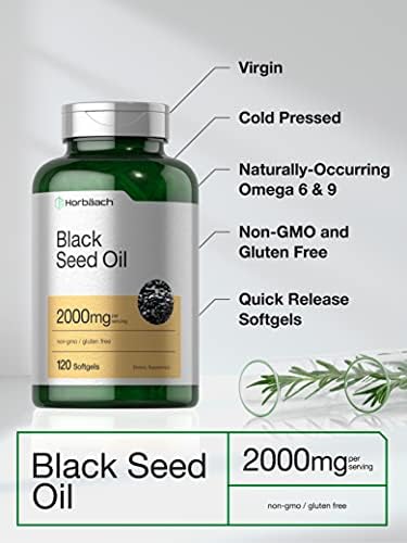 Horbäach Black Seed Oil Pills | 2000mg | 120 Softgel Capsules | Cold Pressed Nigella Sativa | Non-GMO, Gluten Free Supplement Horbäach