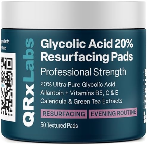 Glycolic Acid 10% Wrinkle Control Pads for Face & Body - 10% Ultra Pure Glycolic Acid, Allantoin, Vitamins B5, C & E, Calendula & Green Tea Extracts - Keeps skin smooth and prevents wrinkles and lines QRxLabs