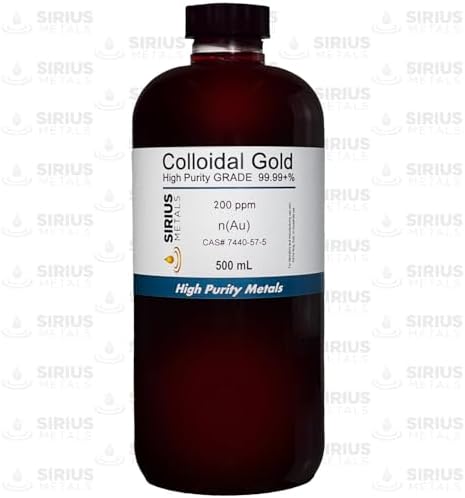 True Colloidal Gold – 200 ppm - 99.99+% Purity - 500 mL (16.9 Fl Oz) in Clear BPA-Free Plastic Bottle - Made in USA Sirius Metals