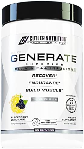 Generate EAA and BCAA Powder (Порошок): Best Post Workout Recovery Drink and Branched Chain Amino Acids Supplement with Essential Amino Acids, 5g BCAAs, 2g EAAs | BlackBerry Lemonade, 30 Servings (Порции) Cutler Nutrition