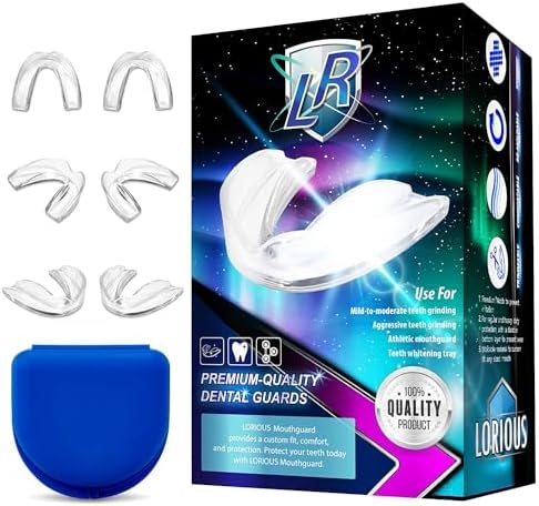 Mouthguard - 3 Different Sizes Premium Set of 6 BPA Free Moldable, Customizable, Trimmable Dental Grade Mouth Guard for Grinding Teeth Clenching Bruxism, Dental Night Guards for Teeth Grinding LORIOUS