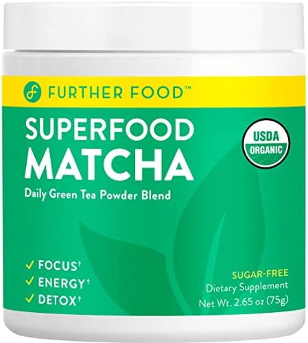 Further Food Premium Matcha Green Tea Powder (Порошок) USDA Organic Japanese Matcha Powder, Natural Energy + Focus + Boost Immune System, Antioxidant Plant-Based Detox Superfood (30 Servings (Порции)) Further Food