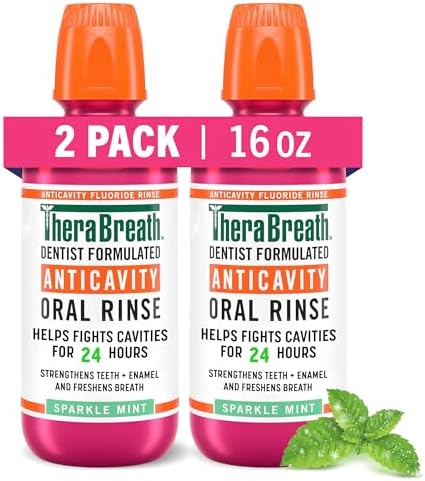 TheraBreath Anticavity Fluoride Mouthwash, Sparkle Mint, Dentist Formulated, 16 Fl Oz (2-Pack). TheraBreath