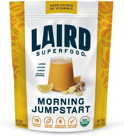 Laird Superfood Morning Jumpstart Powder (Порошок) Drink Supplement, Lemon, Lucuma, Ginger and Cayenne Cleanse, Organic, 2.7 Oz Bag, Pack of 1 Laird Superfood