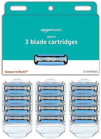 Amazon Basics 3-Blade Razor Refills for Men with Dual Lubrication, 12 Cartridges (Fits Amazon Basics Razor Handles only) (Previously Solimo) Amazon Basics