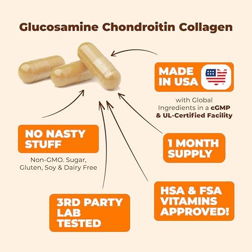 Glucosamine Chondroitin MSM with Collagen Powder (Порошок). Joint Support Supplement. Bromelain, Quercetin, L-Methionine & Boswellia Extract capsules. Hair Skin and Nails Vitamins. FSA eligible. 120 caps Vimerson Health