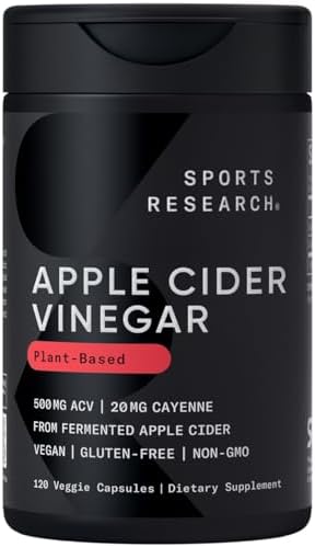 Sports Research Apple Cider Vinegar with Cayenne Pepper | Made from Organic Fermented Apple Cider - Non-GMO Project Verified & Vegan Certified (120 Veggie Capsules (Капсулы на растительной основе)) Sports Research