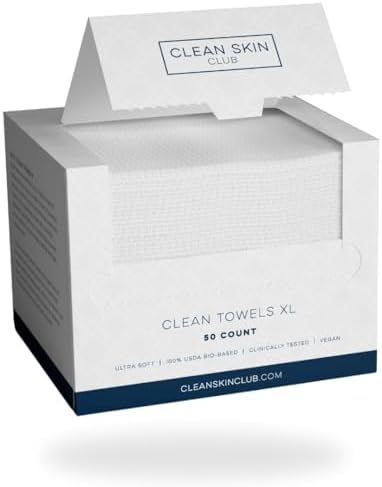 Clean Skin Club Clean Towels XL, 100% USDA Biobased Dermatologist Approved Face Towel, Disposable Clinically Tested Face Towelette, Facial Washcloth, Makeup Remover Dry Wipes, 100 ct, 2 pack Clean Skin Club