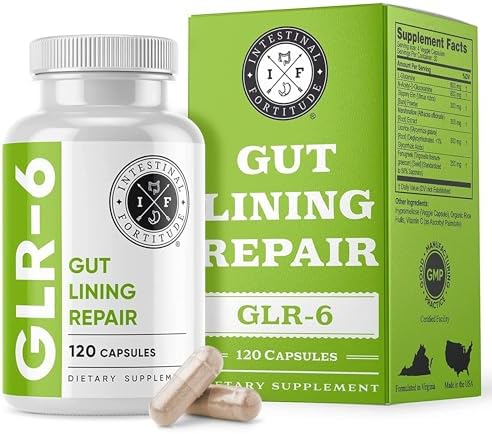 Intestinal Fortitude GLR-6 - Gut Lining Repair Supplement for Gut Health - Leaky Gut Repair with L-Glutamine, Slippery Elm, DGL Licorice Root, Marshmallow Root, Fenugreek - IBS, IBD, GERD - Vegan Intestinal Fortitude