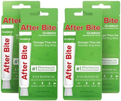 After Bite Outdoor Formula - Bug Bite Itch Relief with Diphenhydramine HCl - Ideal for Mosquito Bites, Fire Ant Bites, Bees & More - Portable Gel Formula - 0.7 oz (4 Pack) After Bite