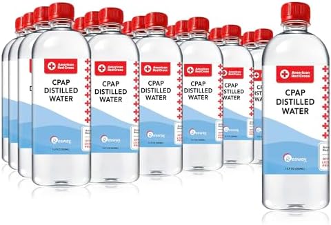 Resway American Red Cross Distilled Water | Travel Bottles for Resmed, Respironics Machines, Personal Humidifier | Medical Supplies for Vacation | Travel-Friendly, Clean | 16.9oz H2O (12 Pack) Resway