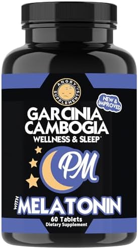 Garcinia Cambogia PM Weight Loss Sleep, All Natural Supplement w/Valerian Root & Melatonin to Help Burn Fat Overnight, Night Time Appetite Suppressant, Vegetarian Formula (1-Bottle) Angry Supplements