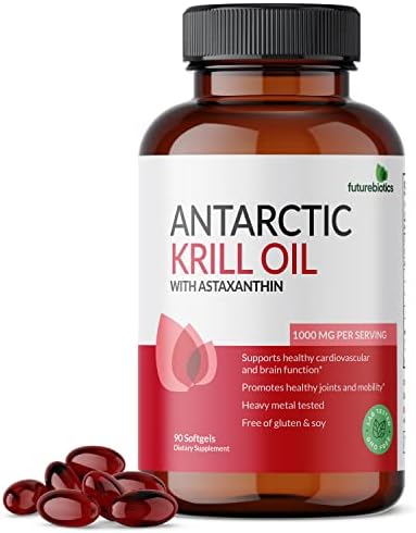 Futurebiotics Antarctic Krill Oil 1000mg with Omega-3s EPA, DHA, Astaxanthin and Phospholipids - Premium Krill Oil Heavy Metal Tested, Non GMO – 90 Softgels (Мягкие капсулы) (45 Servings (Порции)) FutureBiotics