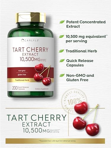 Carlyle Tart Cherry Capsules | 10,500mg | 200 Pills | Max Potency | Non-GMO, Gluten Free | Tart Cherry Juice Extract Carlyle