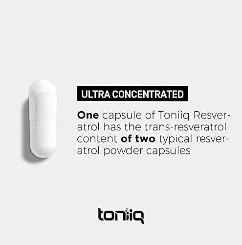 Toniiq Ultra High Purity Resveratrol Capsules - 98% Trans-Resveratrol - Highly Purified and Bioavailable - 60 Caps Reservatrol Supplement Toniiq