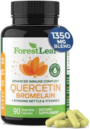 ForestLeaf Quercetin with Bromelain 1350mg - Blend with Vitamin C & Stinging Nettle Supplement, Quercetin 500mg Capsules (Капсулы), Non-GMO Gluten Free, Natural Immune & Respiratory Function, 90 Veggie Caps (Вегетарианские капсулы) ForestLeaf