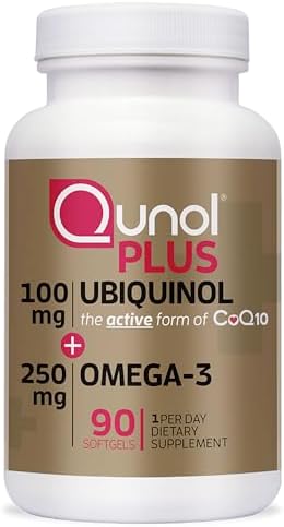 Qunol Plus Ubiquinol with Omega-3 Fish Oil - Antioxidant Supplement for Heart Health and Energy Production, Active Form of CoQ10, 90 Count Qunol