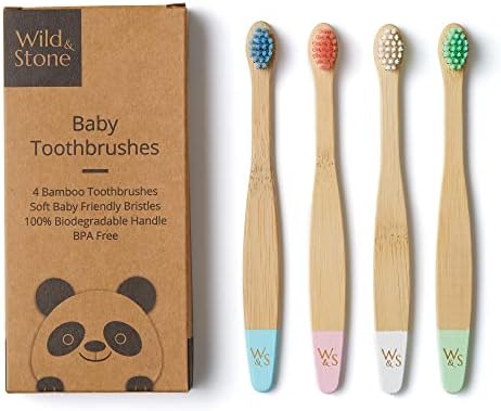 Wild & Stone Organic Baby Bamboo Toothbrushes | 4 Pack | Soft Bristles | 100% Compostable Handle | BPA Free | Vegan Baby Toothbrushes (Baby Blue) Wild & Stone