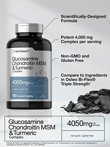 Horbäach Glucosamine Chondroitin with Turmeric & MSM | 4050 mg | 180 Caplets | Triple Strength Formula | Non-GMO, Gluten Free Horbäach