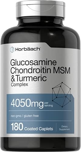 Horbäach Glucosamine Chondroitin with Turmeric & MSM | 4050 mg | 180 Caplets | Triple Strength Formula | Non-GMO, Gluten Free Horbäach