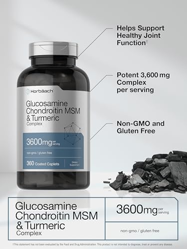 Horbäach Glucosamine Chondroitin MSM | 3600 mg | 360 Caplets | Advanced Formula with Turmeric | Non-GMO, Gluten Free Horbäach