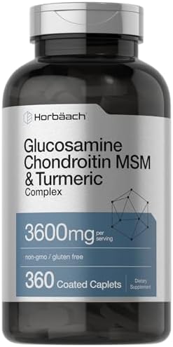 Horbäach Glucosamine Chondroitin MSM | 3600 mg | 360 Caplets | Advanced Formula with Turmeric | Non-GMO, Gluten Free Horbäach