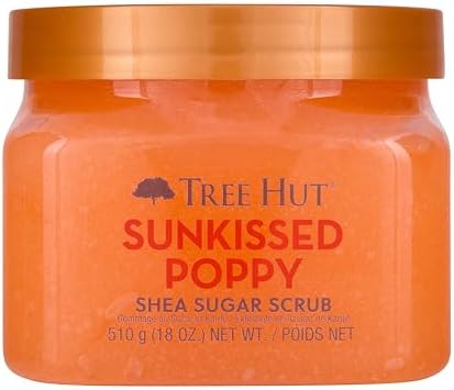 Tree Hut Sunkissed Poppy Shea Sugar Scrub | Exfoliating Body Scrub Removes Dead, Dry Skin for a Soft & Hydrated Feel | Nourishing Essential Body Care | 18 fl oz. Tree Hut