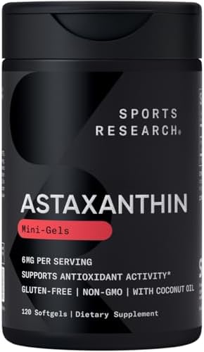 Sports Research Astaxanthin Supplement from Algae - Softgels (Мягкие капсулы) for Antioxidant Activity, Skin & Eye Health Support - Made with Coconut Oil, Non-GMO Verified & Gluten Free - 6mg, 120 Count Sports Research